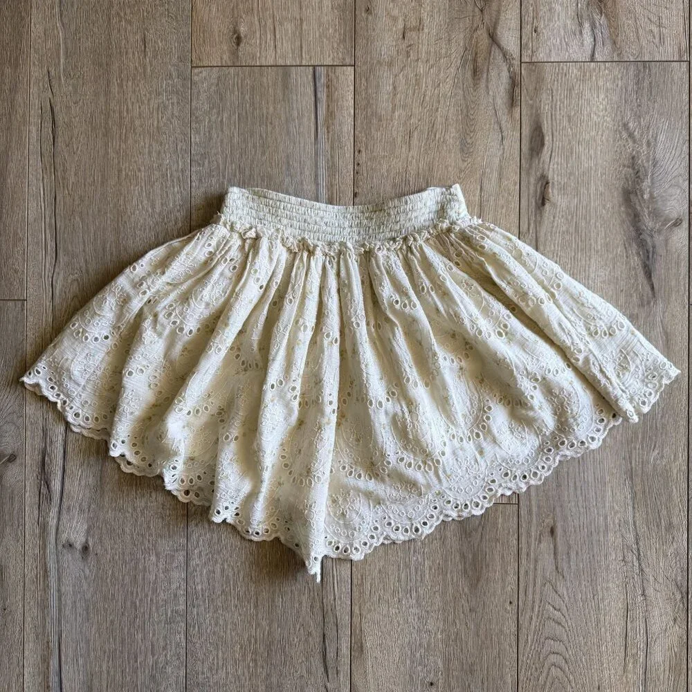 Free People jillian Cream Butter Yellow Ditzy Floral Eyelet Mini Skirt X-Small - Picture 5 of 9